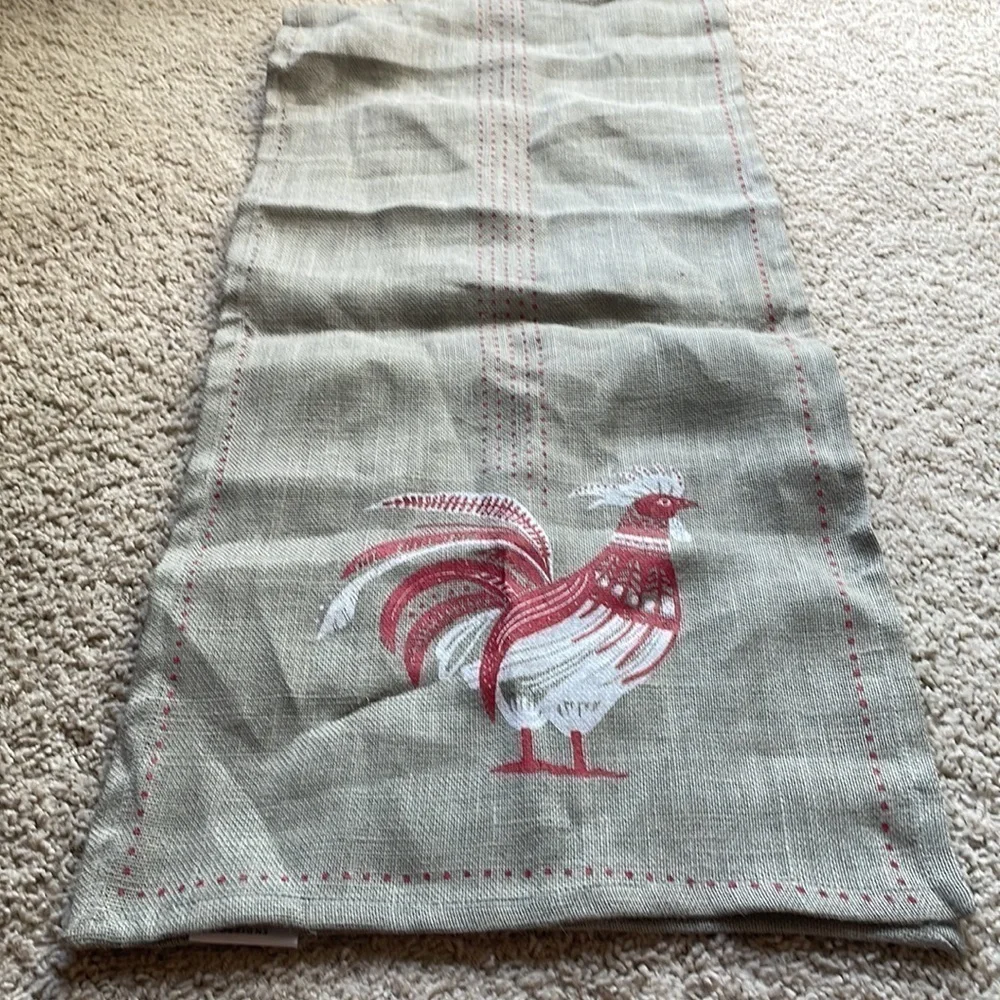 Now Designs rustic farmhouse rooster jute table runner 72” long